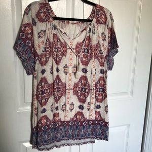 2X tunic with tassel tie and adjustable neck